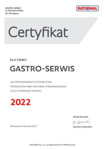Gastro Serwis - Certyfikat Rational 2022